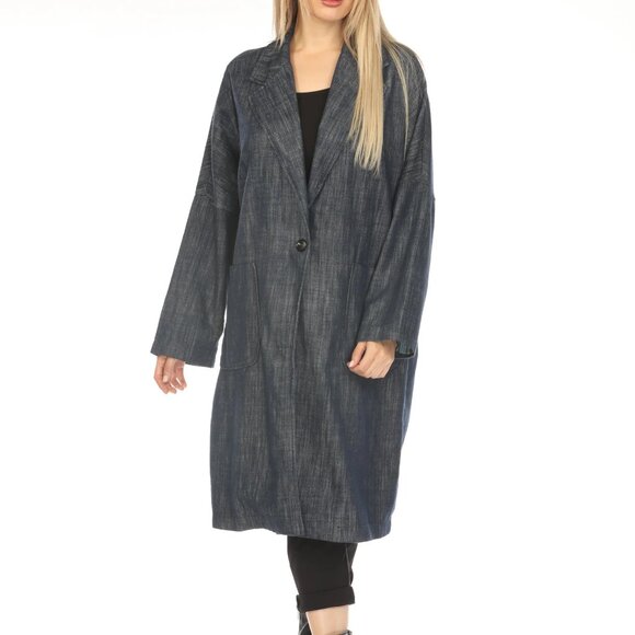 Denim Blue 100% Cotton Trench Coat - Picture 2 of 6